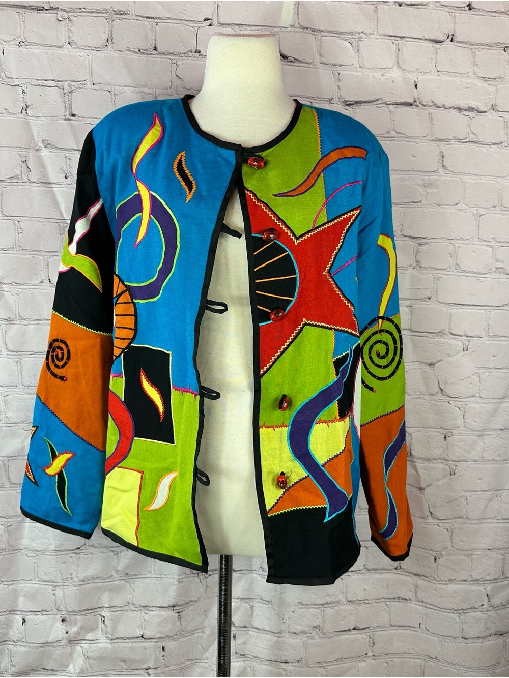 vtg 90s julia kim artsy patchwork jacket layer women L embroidered retro boho